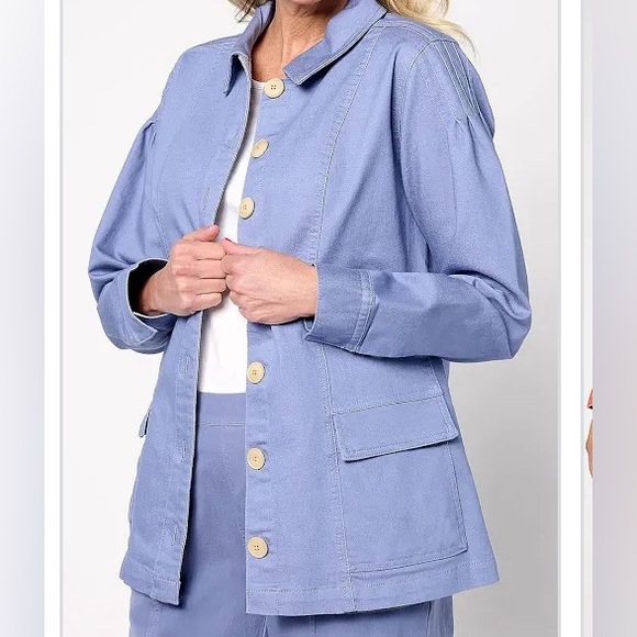 AnyBody Jackets & Blazers - AnyBody Stretch Twill Utility Jacket with Pockets Blue Ice Size LP New